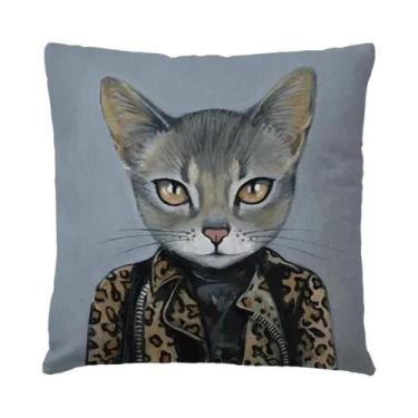 Imagem de Capa De Almofada Decorativa De Linho Com Estampa De Gato Para Sofá, Ca
