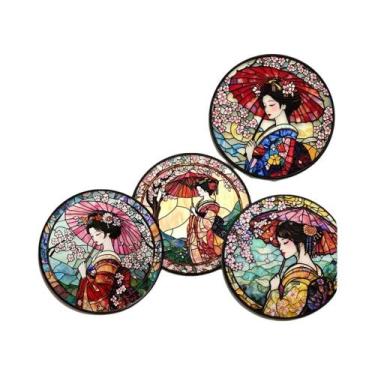 Imagem de Porta-Copos De Madeira Kimono Flor De Cerejeira 4/6 Peças Padrão Color