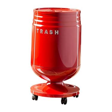 Imagem de WeiLaiKeQi Lixeira com Rodinhas, Balde Decorativo para Armazenamento de Lixo Doméstico, Cesto de Lixo com Tampa Basculante para Sala de Estar e Escritório, Vermelho, M