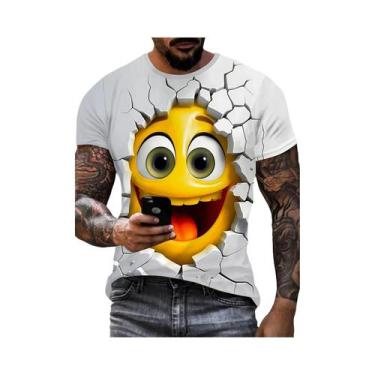 Imagem de Camiseta Masculina Estilo Hip Hop Com Estampa 3D De Rosto Sorridente, 