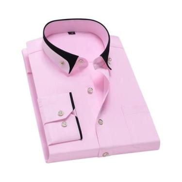 Imagem de Camisa Social Masculina Rosa Antirrugas Com Botões De Diamante E Gola 