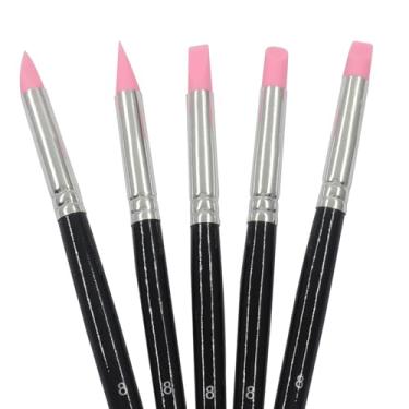 Imagem de Rierdge Conjunto de 5 pincéis de silicone – 5 formas para escultura em argila, arte de unhas, cerâmica e artesanato DIY (barril de caneta preta - ponta de caneta rosa