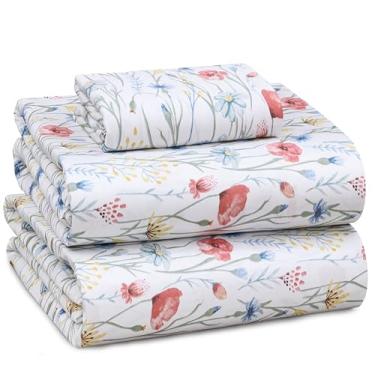 Imagem de RUVANTI Jogo de cama solteiro 100% algodão – Tecido de cetim macio e sedoso para uma sensação de hotel de luxo, bolso profundo de 40,64 cm, refrescante, respirável e durável, 3 peças, Sweet Pea Fest