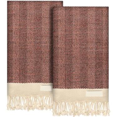 Imagem de EPHESUS TOWELS Toalhas de mão - Conjunto de 2 | 45,7 cm x 76,2 cm - Toalha de mão turca decorativa para banheiro, cozinha, convidado, rosto, cabelo, chá, pano de prato (espinha de peixe, terra)