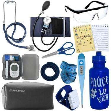 Imagem de Kit Enfermagem Estágio Aparelho Pressão Estetoscópio Medidor Glicose -