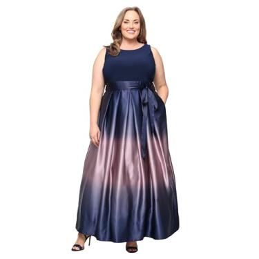 Imagem de S.L. Fashions Vestido feminino plus size longo de cetim sem mangas para mãe da noiva com bolsos, vestido de festa formal, Azul-marinho/malva, 58
