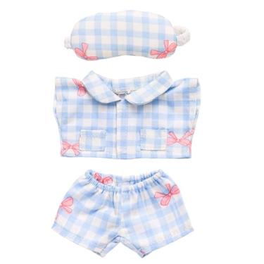 Imagem de Conjunto de Roupas de Boneca 17cm, Rosa Laço Pijama Boneca com Máscara para os Olhos Acessórios Pelúcia Fofos e Macios para Colecionadores Entusiastas Decoração e Exibição(Azul)