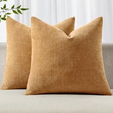 Imagem de MIULEE Pacote com 2 fronhas decorativas de chenille macio de 61 x 61 cm, capas de almofada europeias texturizadas sólidas para decoração de casa para cama, sofá, quarto, sala de estar, marrom dourado