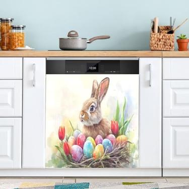 Imagem de SEHANY Capa magnética de conto de fadas fofo coelhinho da Páscoa, adesivos magnéticos decorativos antiarranhões para painel de geladeira e lava-louças, decoração de flores de fazenda de cozinha