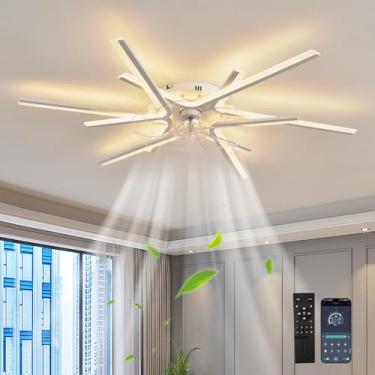 Imagem de Ventilador de teto moderno, grande e simples, com luminária tipo lustre, 6 velocidades reguláveis, reversível, com controle remoto, timer, silencioso e com função de memória. 3 temperaturas