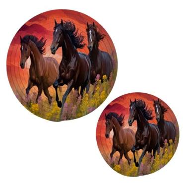 Imagem de Wassud Cavaleiros de cavalo no pôr do sol suportes de panela redondos trivets de algodão almofadas quentes porta-copos elegantes decoração de cozinha e acessórios 2 peças