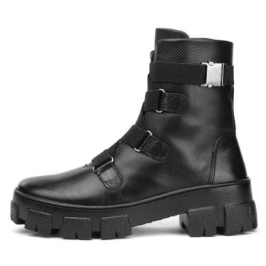 Imagem de Bota Feminina Coturno Tratorado Preto Couro DIfranca - 9052 - Franca G