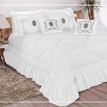 Imagem de Kit Cobre Leito Casal King Esplendore Bordado 7 Peças - Branco - Borda