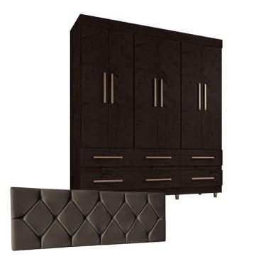 Imagem de Quarto De Casal Guarda Roupa Sensatez 66020 Café E Cabeceira Mariana 140 Cm Marrom - Araplac