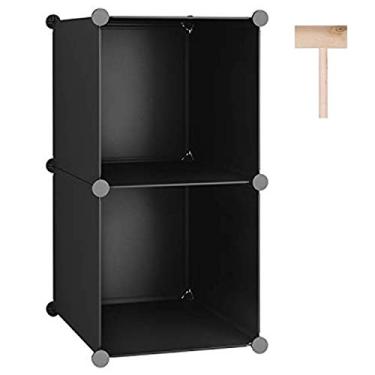 Imagem de C&AHOME Cubo de armazenamento, 2 unidades organizadoras, prateleiras de armazenamento de armário de plástico, prateleira de livros "faça você mesmo", estante modular, armário ideal para quarto, sala de estar, home office, 31,5 cm C x 31,5 cm L x 63 cm A, preto