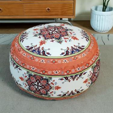 Imagem de Artbloss Capa para pufe sem enchimento, apoio para os pés, boêmia de chenille, saco de feijão de chão 50 x 20 cm para sala de estar, quarto, decoração de casa (laranja, redondo)