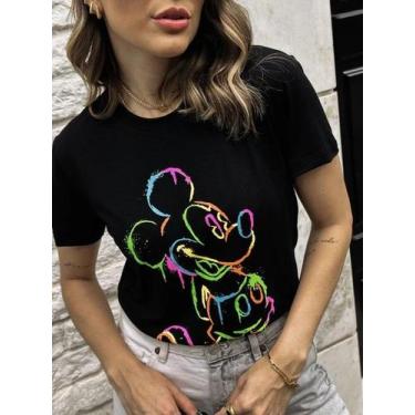 Imagem de Blusa feminina camiseta personagem mickey disney manga curta, m, Preto