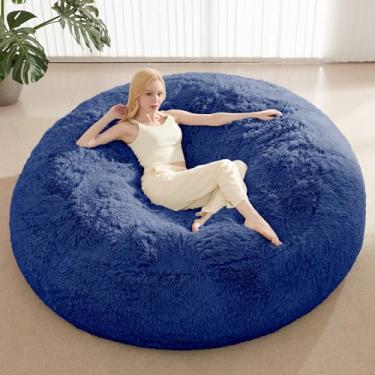 Imagem de ODreamyDogs Capa para pufe (sem enchimento), capas para cadeiras de pufe de pele sintética, saco de feijão de armazenamento de animais de pelúcia, capa gigante lavável sem enchimento, 1,5 m, azul