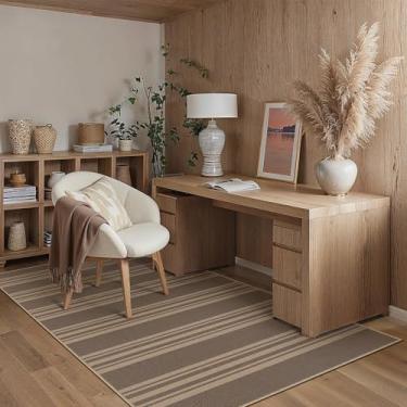 Imagem de PureCozy Tapete listrado fácil de juta 7,5 x 12,7 cm, tapete de entrada natural, lavável, antiderrapante, tapete de porta de escritório, casa de fazenda, neutro, não cai, pequeno para uso interno e