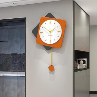 Imagem de Relógio de parede para sala de estar, decorativo, textura de madeira, operado por bateria, relógios de parede silenciosos de 60 cm