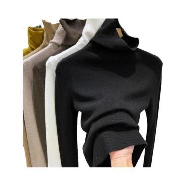 Imagem de Suéter Feminino De Manga Longa Com Gola Alta Tricotado Em Malha Canela