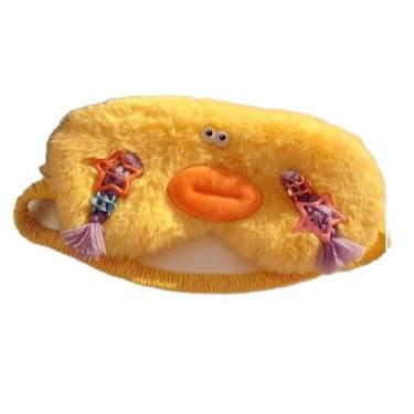 Imagem de Máscara de dormir confortável com bloqueio de luz para viagem para casa e relaxamento com estilo divertido de pelúcia em amarelo