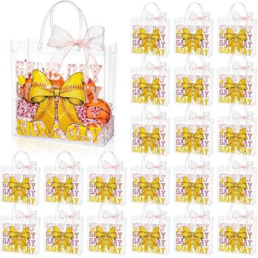 Imagem de Sweetude 24 unidades de sacolas transparentes de softbol para dia de jogo com alças a granel para dia de jogo de softball, lembrancinha de presente de festa com fita de laço para meninas, jovens
