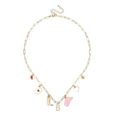 Imagem de Colar com pingente de letra de vaca ocidental dourado para mulheres, colar com pingente de vaca botas de vaca chapéu moderno clipe de papel corrente colar joia presente (B)