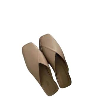 Imagem de Pantufas femininas femininas externas sandálias femininas planas casuais de bico quadrado sandálias femininas planas ao ar livre (cáqui, 2GG)