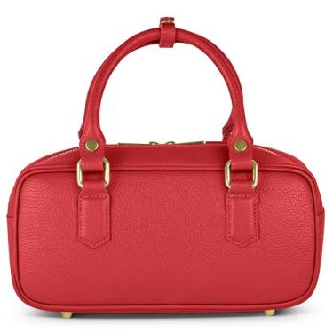 Imagem de Bolsa tiracolo feminina com alça superior de couro real italiano com formato retangular | Bolsa compacta estruturada para o dia a dia, Vermelho, Small