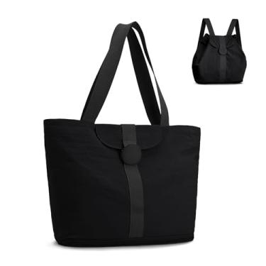 Imagem de DLLTFPFE Mochila feminina conversível, bolsa expansível, bolsa de ombro com bolso molhado para viagem, academia, trabalho, Preto, One Size, Mochila tote