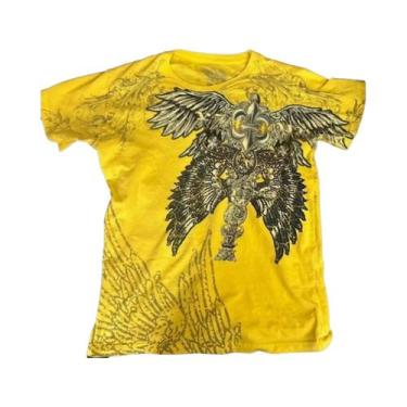 Imagem de Camiseta Masculina De Verão Com Estampa De Caveira E Asa De Anjo, Gola