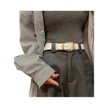 Imagem de Cinto Feminino De Couro PU Preto Fino Com Fivela De Pino Para Calças C