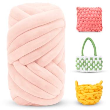 Imagem de LEREATI Fio grosso grosso para tricô de braço fio de tubo jumbo macio e grosso, fio de veludo para bolsas de crochê, tricô à mão, tapetes para cama de animais de estimação, travesseiros (rosa claro, 2