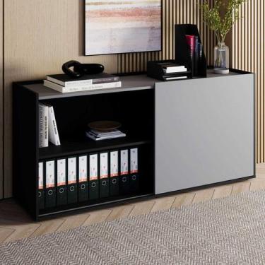 Imagem de Armário Baixo 158cm Porta de Correr e 2 Nichos em Mdp com Puxadores Me