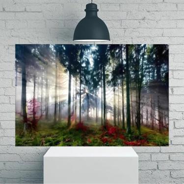Imagem de Arte de parede em tela rústica vintage com luz de floresta enevoada - Pôster sem moldura de 30 x 45 cm - Ideia de presente para decoração de casa e escritório para sala de estar, quarto, cozinha e