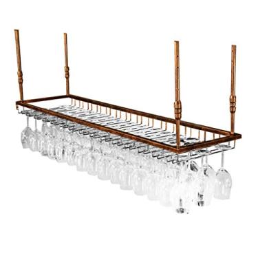 Imagem de HHHJQFAAT Rack de vinho, racks de taças, suporte de garrafa de vinho pendurado no teto rack de taça de vinho de metal - vários/bronze/60 x 35 cm (bronze 90 x 35 cm)