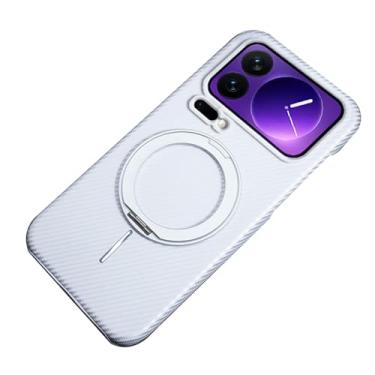 Imagem de LYJSMGZ Capa magnética para Xiaomi 17 Pro Max/17 Pro/17, com suporte giratório de 360°, capa de textura de fibra de carbono antiderrapante, suporta carregamento sem fio, branca, 17 Pro