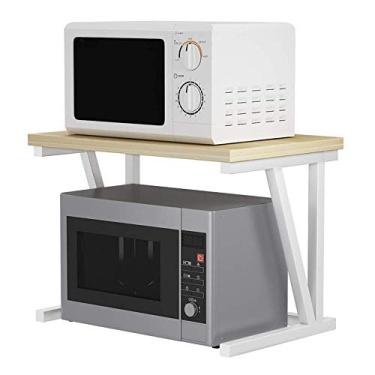 Imagem de U5GAAALPPQ9 Prateleira de cozinha Suporte de forno micro-ondas Rack de forno de micro-ondas Unidade de prateleira de armazenamento de 2 camadas para utensílios de cozinha Toalhas de cozinha Rack de