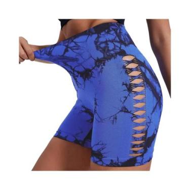 Imagem de Shorts De Yoga Sem Costura Com Estampa Tie Dye De Cintura Alta Para Mu