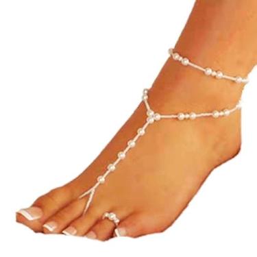 Imagem de Tornozeleira Feminina Praia Hippie perola Sol Delicada branc - anjo da