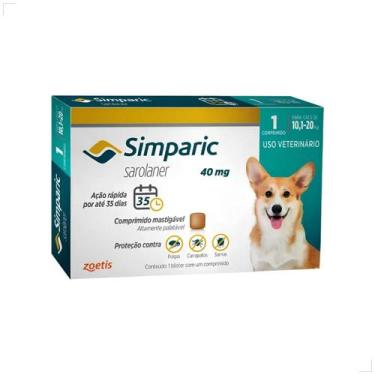 Imagem de Simparic 40 Mg Zoetis 10,1 A 20 Kg 1 Comprimido Antipulgas e Carrapato