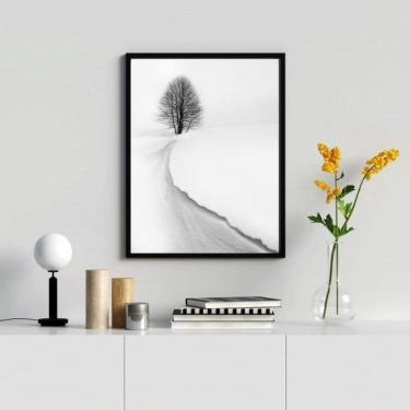 Imagem de Quadro Paisagem Neve Árvore 24x18cm Moldura Branca