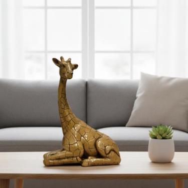 Imagem de Estátua Girafa Sentada Enfeite De Mesa Para Sala Estante Decoração De 