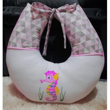 Imagem de Almofada de Amamentação Bebê Total Conforto Tecido Estampado Bordado 1