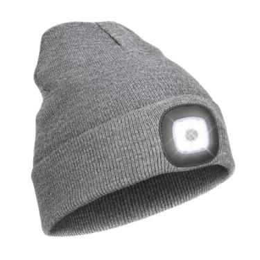Imagem de Gorro com Luz de Cabeça | Chapeu de Malha com Luz LED Magnética e 3 Modos | Gorro de Caminhada Lanterna Frontal | Para Actividades Ao Ar Livre Inverno Noite Ciclismo Corrida
