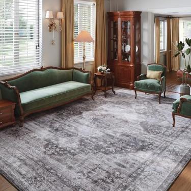 Imagem de Tapete vintage lavável 25,5 x 35,5 cm – Tapetes antiderrapantes macios e grandes medalhões para sala de estar, quarto, sala de jantar, escritório, decoração de casa, preto