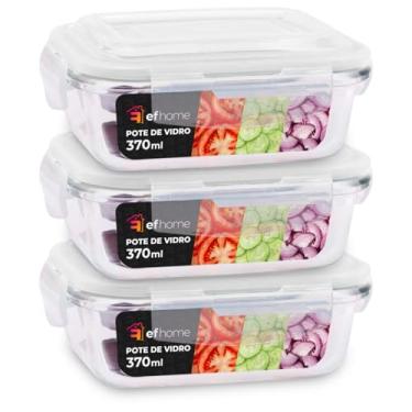 Imagem de KIT 3 Potes de Vidro Retangular com Tampa Hermética 370ml Cor: Transparente