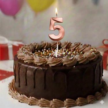 Imagem de Vela De Aniversário Mini Design Número Com 5Cm Silver Festas Rose (Número 5)