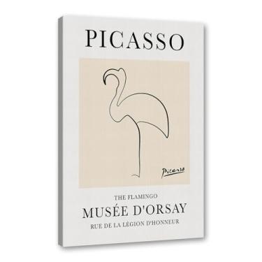 Imagem de Pintura em tela vintage Picasso desenho de linha de desenho de desenho de desenho de desenho de desenho de animal abstrato de arte de parede minimalista para decoração de sala de estar (SKU7,16x60 cm